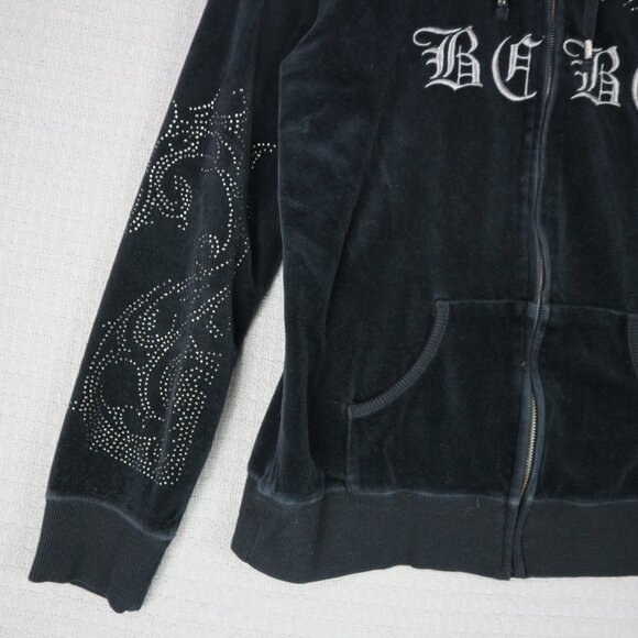 BCBGMAXAZRIA Velour Rhinestone Embroidered Rose Y2K Grunge Hoodie Large Velvet - Picture 6 of 7